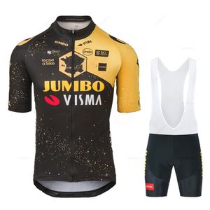 Cycling Jersey Sets 2023 JUMBO VISMA Set Men's Pro Clothing Road Bike Shirts Suit Bicycle Bib Shorts MTB Wear Maillot Culotte 230704