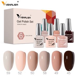 Nail Polish 6/12 pieces/batch Venalisa gel nail polish ly arrived natural nude color kit pink series large coverage semi permanent powder varnish 230704