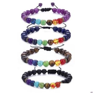 Beaded 7 Chakra Natural Stone Charm Bracelets Tiger Eye Lapis Lazi Amethyst Frosted Beads Chains Rope Bangle For Women Men Crafts Je Dha4P