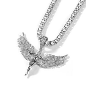 Hip Hop Rap Retro Angel Wings Pendant Necklace 18K Real Gold Plated Jewelry Gift