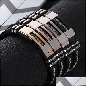 Charm Armbänder Herren Edelstahl Sile Black Armband Einfache Gummi Neues Design Punk Armband Armreif Für Modeschmuck Geschenk Dro Dhkcw