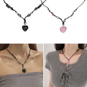 Chains Black Heart Stone Necklace For Women Men Transport Lucky Bead Pendant Clavicle Chain Jewelry Valentine Sweater