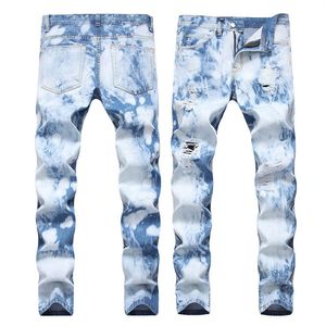 pantaloni jeans splatter di vernice taglia 42 pantaloni irregolari da uomo a vita alta jeans skinny fit denim303F