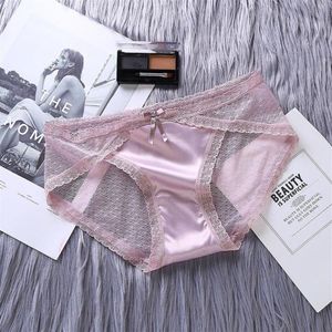 Women's Panties KATIA Sexy Satin Lace High Quality Underwear Dot Mesh Briefs Knickers Soft Transparrent Panty Big Size232T