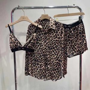 Luxury brand tracksuits summer silk shirt Tofo designer bikini shorts suit leopard print sexy yoga pants long sleeved t shirt three piece set