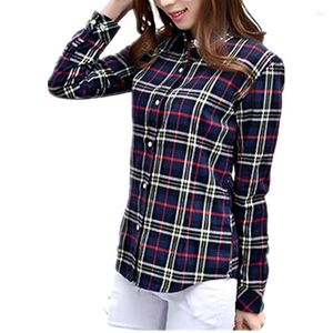 Kadın Bluzları 2023 Bahar Moda Sıradan Yakası Artı Boyut Kadın Ekose Gömlek Çekler Flanel Gömlekleri Kadın Uzun Kollu Üstler Blous