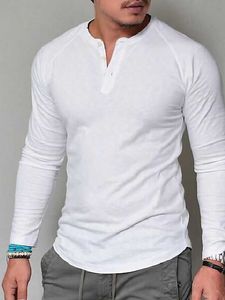 Camiseta Masculina Camiseta Henley Camiseta Camiseta Manga Comprida Simples Henley Normal Manga Comprida Vestuário Vestuário Clássico Músculo Grande e Alto