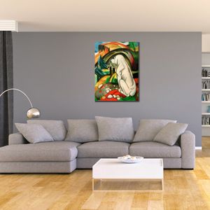 Abstract Canvas Art The White Dog Franz Marc Painting Handmade Modern Decor for Kitchen