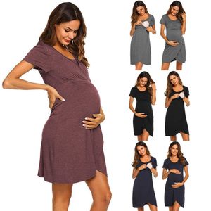 2023 Pregnant Women's Dress New Solid Summer Short Sleeve Breastfeeding Delivery Skirt Nursing maternity size clothes winter