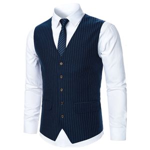 Men's Vests Men Suit Vest Coat Stripe Fabric Open Button Design Classic Causal Business Fashion Slim Fit 230705