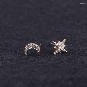 Brincos E7895 Mini Pave Crystal Star Moon Studs Para Mulheres 2023 Chegada Crescente Assimétrica e Jóias