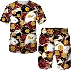 Męskie dresy Lato Luksusowe serie łańcuchowe Koszulki z nadrukiem 3D/Szorty/Garnitur Mężczyźni Kobiety Odzież miejska Styl hawajski Casual 2 sztuki