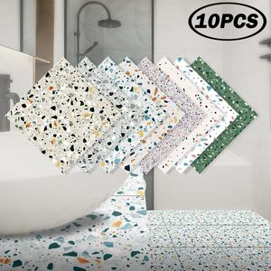 Adesivos de azulejo 10 peças papel de parede decorativo à prova d'água antiderrapante piso de terrazzo autoadesivo para banheiro 230704