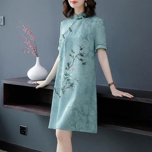 Etniska kläder Kina Traditionella Eleganta Cheongsam Klänningar Morgonrock Orientaliska kinesiska stilar Vintage Kvinnor Hanfu Midi Qipao Tang Suit311T