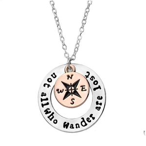 Pendant Necklaces Not All Who Wander Are Lost For Women Gold Sier Big Small Compass Round Chains Fashion Inspirational Jewelry Gift Dhorn