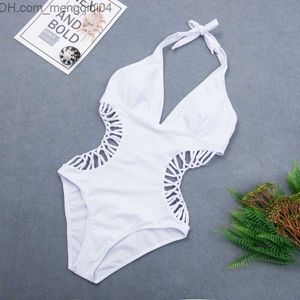 Dambadkläder Sexiga Vit Halter Cut Out Bandage Trikini Simbaddräkt Monokini Push Up Brasilianska badkläder Dam One Piece Baddräkt Z230706