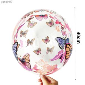 20 Inch Butterfly Printed BoBo Balloons Happy Birthday Transparent Bubble Balloon Birthday Party Baby Shower Wedding Decorations L230626