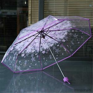 Ombrelli Cherry Blossom Sakura Fold ombrello Rain Gear Fashion Anti-UV Sun/Rain ombrello trasparente Ombrello trasparente R230705