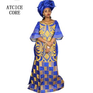 Африканская этническая одежда для женского дизайна моды Новое африканское базиновое вышивание длинное платье с шарфом два ПК один набор A023#2207
