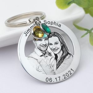 Costura de foto personalizada chave de chave personalizada anel de tecla com casais de birthstone Chain Chain Chain Presente para ela Presente de Aniversário