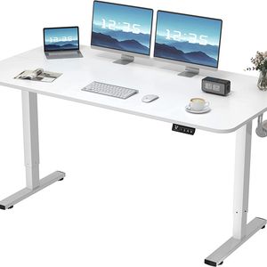 Höjdjusterbart elektriskt stående skrivbord 55 tum datorbord, arbetsstation för hemmakontor, 55 tum, vit ben vit topp
