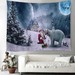 Гобелены Рождественский гобелен с принтом Санта и Медведя настенный Рождественский художественный гобелен для украшения гостиной, спальни, гобелен
