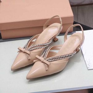 23 مصممي نساء جدد ROIS High Heel Single Shoes Women's Pointed Bow Sequin Crystal Wedding Shoes Size 34-40