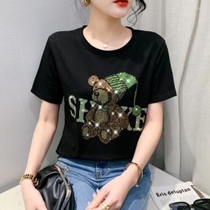 T-shirty damskie czarny biały zielony czerwony koszula z krótkim rękawkiem kobiety kreskówka niedźwiedź diamenty mocno Femme bawełniana koszulka lato 2023