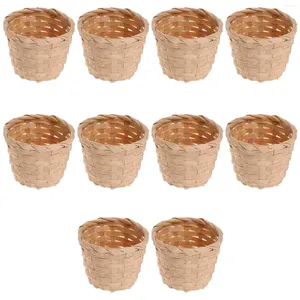 食器セット 10 個竹ミニフラワーバスケット家庭保管人工植物屋内手織りプレミアムボックス