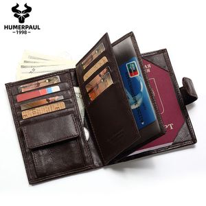 Capa de passaporte masculina de couro genuíno com bloqueio RFID Titular de cartão de crédito Moda Carteira de grande capacidade Capa de documentos bancários para mulheres