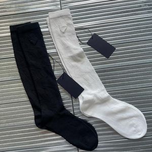 Women Socks Cotton Hollow Out Mid Tube Women's Stockings With Knitted Triangle Lable Decoration Fashionable Design Calf