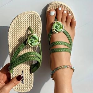 Sandalın Çiçek Flip Flops Sandal Moda Açık Toe Plastik Kauçuk Sole Kaymaz Slaytlar Ayakkabı Açık Plaj Terlik 230704