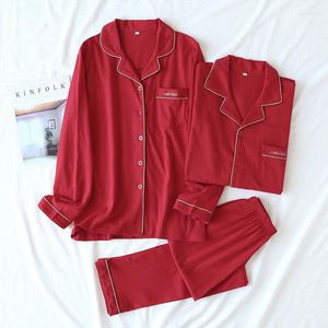 Damen-Nachtwäsche, Frühlings- und Herbst-Paar-Strick-Pyjama, langärmelige Hose, zweiteiliger Baumwoll-Rot-Herren-Heimservice-Anzug