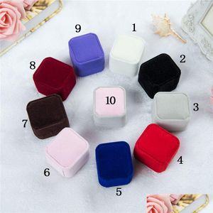 Caixas de joias Moda Embalagem de presente 10 cores Forma quadrada Veet Casamento Noivado Casal Anéis Clássico Luxo Show Case Box Drop D Dhfta