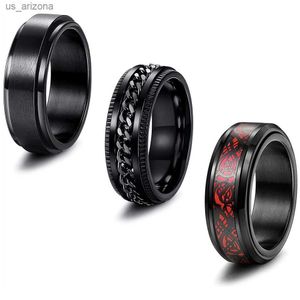 Aliança de casamento preta de tungstênio moda anéis giratórios de aço para mulheres homens celtas dragão incrustado vermelho fibra de carbono anéis de casamento L230620