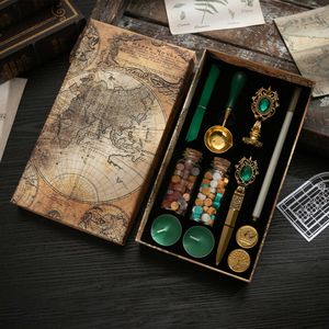 Stamps 11pcs Retro Map Fire Paint Seal Set For Envelope Invitation Craft Sealing Wax Tablet Beads Candle Stamp Set Kit Graduation Gift 230704