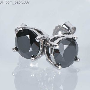 Charm Iogou Black Sile Men's Stud Earrings D 6.5mm Solitaire Diamond Earrings Solid 925 Sterling Silver Jewelry Z230706