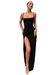 Autumn Women Spaghetti Strap Party Dress Sexy Split Solid Slim Lady Ankle Fashion Length Vintage Wear Dresses