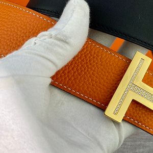 H belt 38MM leather belt calfskin make titanium steel gold plated Diamond belt buckle T0P official replica 5A European size 003