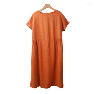 Casual Dresses ZB5097 2023 Summer Women's Fashion Loose Large Size Short Sleeve Cotton And Linen Dress Wholesale