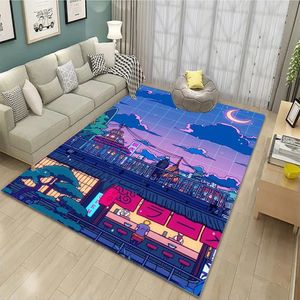 Teppich Japanische Anime Nachtszene Teppiche Kinderspiel Bodenmatte Superdruck Teppiche Modern Home Wohnzimmer Dekor Waschbarer Teppich 230704