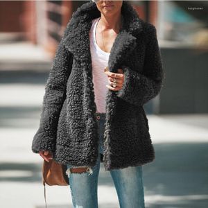 Women's Jackets Autumn And Winter European American 2023 Fashion Plush Jacket Loose Lapel Solid Color Long-sleeved Cardigan Women