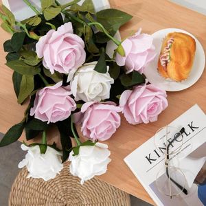 Decorative Flowers Rose Fake Wedding Decorations Home Flannel Cloth Artificials Flower Room Decor Vase Accessories Valentine's Day Gift