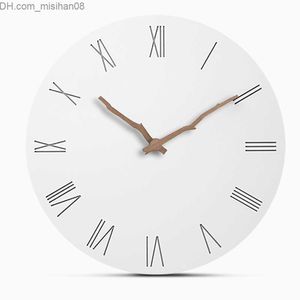 Настенные часы творческие мадр деревянные настенные часы современная гостиная декор дома на стенах круглый дерево тихий часы римские большие числа 12 дюймов Z230707