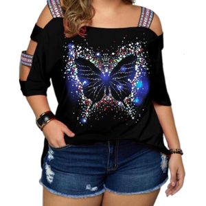 Damska koszulka plus size 5Xl dla kobiet topy stroje wakacyjne seksowne tuniki ponadgabarytowe Hollow wycięcie strój festiwalowy 230705