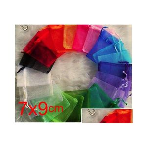 Woreczki na biżuterię Torby Omh Wholesale100Pcs 7X9Cm 25 Kolor Mieszane Ładny Chiński Woal Boże Narodzenie / Prezent Ślubny Torba Organza Jewlery Pouch Dhjp1