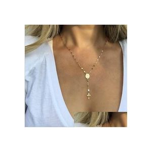 Pendant Necklaces Cross Rosary Necklace For Women Virgin Mary Religious Jesus Crucifix Gold Sier Rose Chains Fashion Jewelry Drop De Dhre7