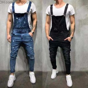 Erkekler Kot Moda Erkek Yırtık Kot Tulumlar Delik Denim Bib Tulumları Adam Tasarımcı Bike Jean Ücretsiz Nakliye Z230707