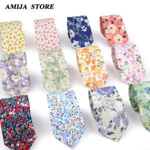 Tie Clips Floral For Men Women 100 Cotton Flower 7cm Elegant Necktie Violet Lily Of The Valley Daisy Wedding Cravat Accessory 230704