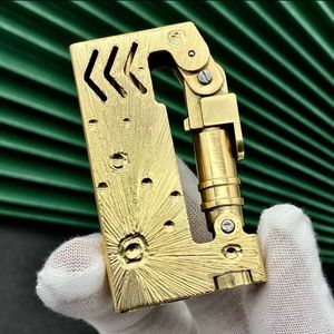 Brass Old-fashioned Grinding Wheel Lighter Personality Creative Retro Men's Collection Gift for Father Cigarette HNMF No Gas